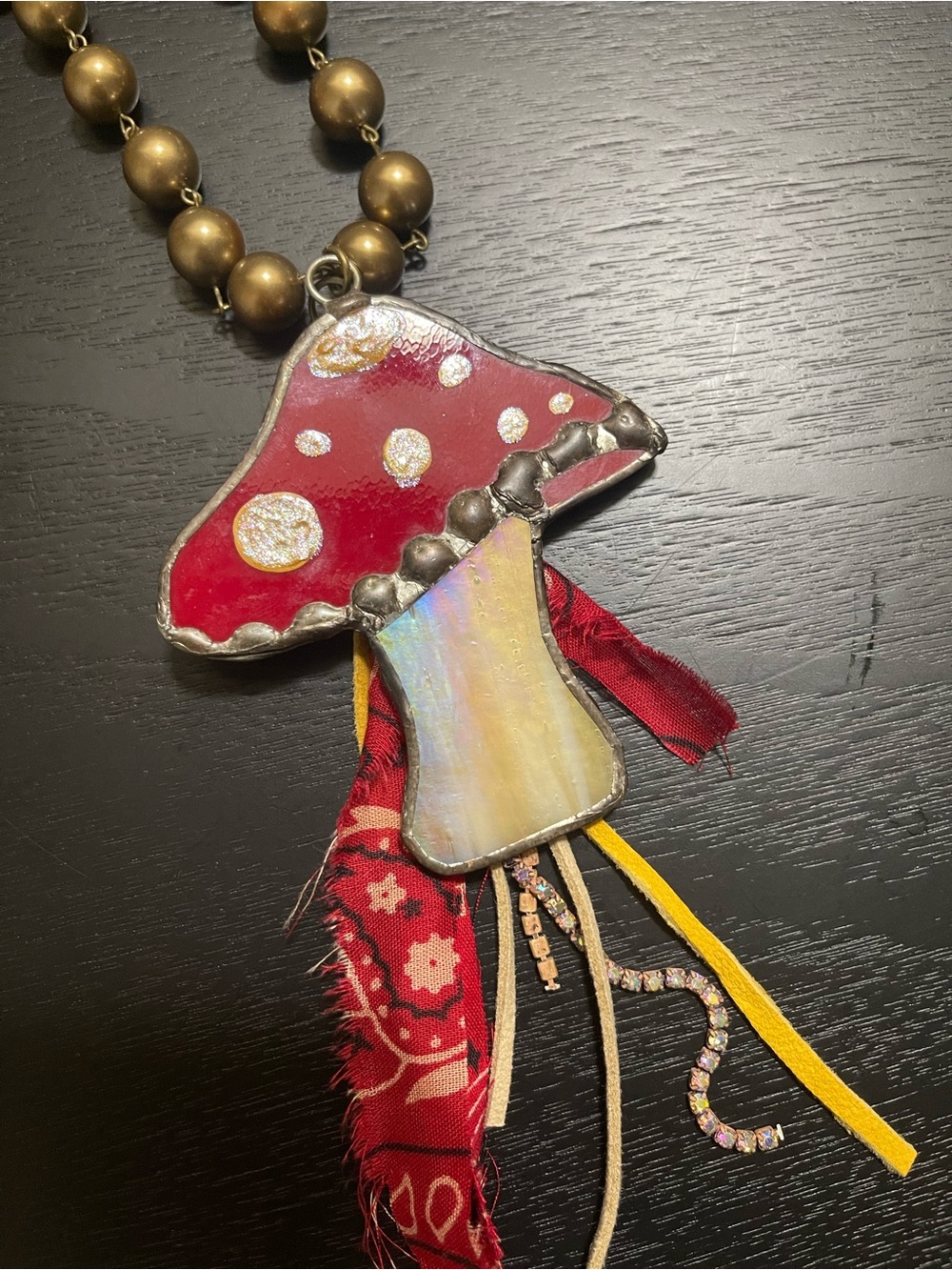 Gypsy South Red Stained Glass Mushroom Pendant Necklace